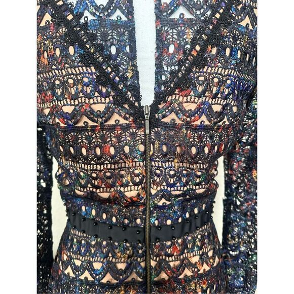 NEW Saloni Rio Velvet Trimmed Corded Lace Multicolored Dress perfect for holiday - Picture 9 of 12